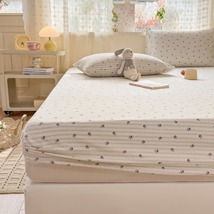 91家纺网 家纺一手货源 找家纺 丝芙妮家居 2026春夏新款皱皱棉双层纱泡芙棉床笠 床笠单件 知锦