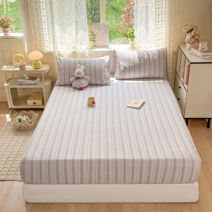 91家纺网 家纺一手货源 找家纺 丝芙妮家居 2026春夏新款皱皱棉双层纱泡芙棉床笠 床笠单件 晨光-灰