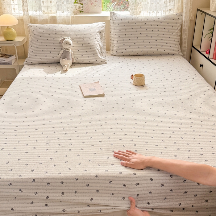 91家纺网 家纺一手货源 找家纺 丝芙妮家居 2026春夏新款皱皱棉双层纱泡芙棉床笠 床笠单件 知锦