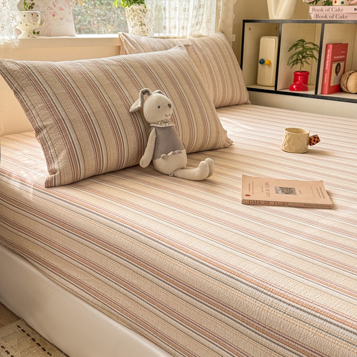 91家纺网 家纺一手货源 找家纺 （总）丝芙妮家居 2026春夏新款皱皱棉双层纱泡芙棉床笠 床笠单件