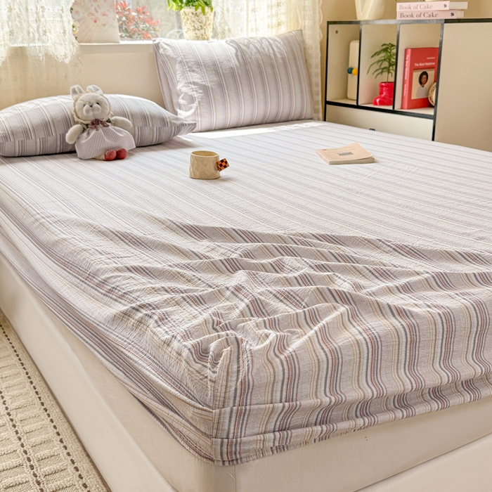 91家纺网 家纺一手货源 找家纺 丝芙妮家居 2026春夏新款皱皱棉双层纱泡芙棉床笠 床笠单件 晨光-灰