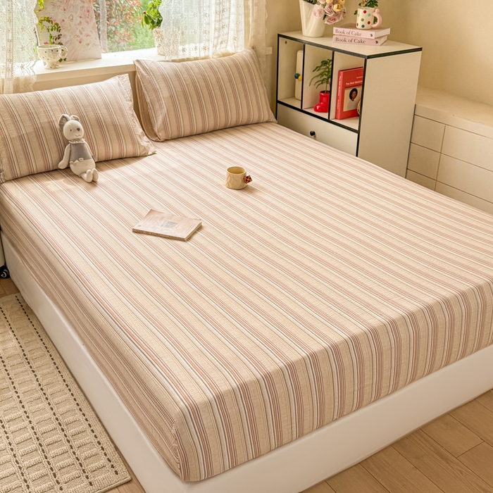 91家纺网 家纺一手货源 找家纺 （总）丝芙妮家居 2026春夏新款皱皱棉双层纱泡芙棉床笠 床笠单件