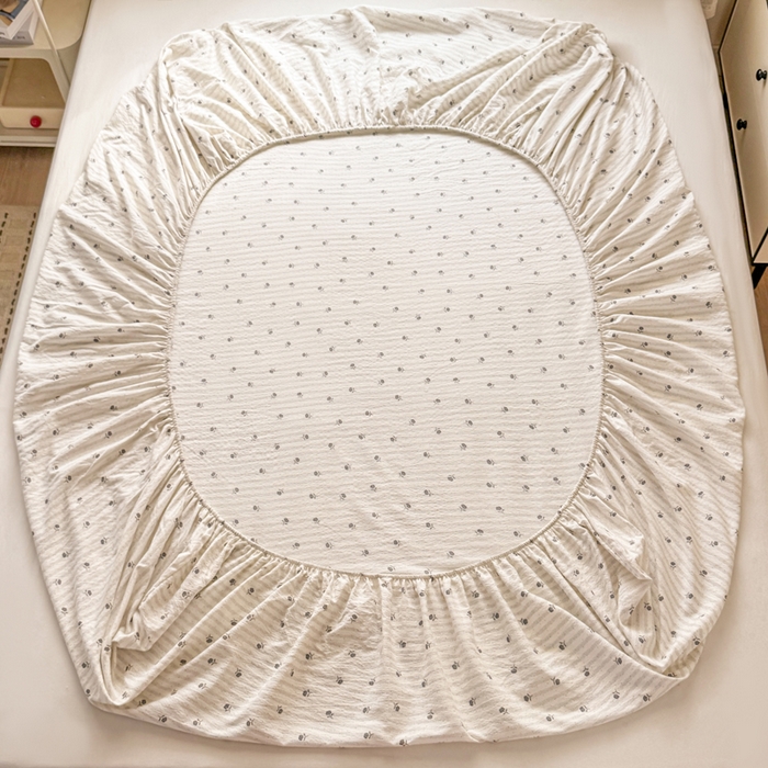 91家纺网 家纺一手货源 找家纺 丝芙妮家居 2026春夏新款皱皱棉双层纱泡芙棉床笠 床笠单件 知锦