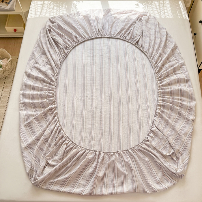 91家纺网 家纺一手货源 找家纺 丝芙妮家居 2026春夏新款皱皱棉双层纱泡芙棉床笠 床笠单件 晨光-灰