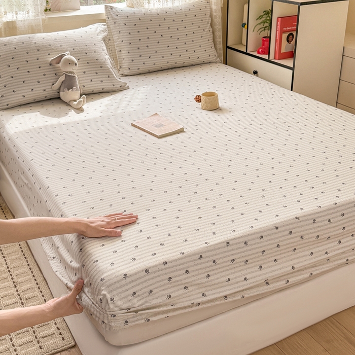 丝芙妮家居 2026春夏新款皱皱棉双层纱泡芙棉床笠 床笠单件 知锦