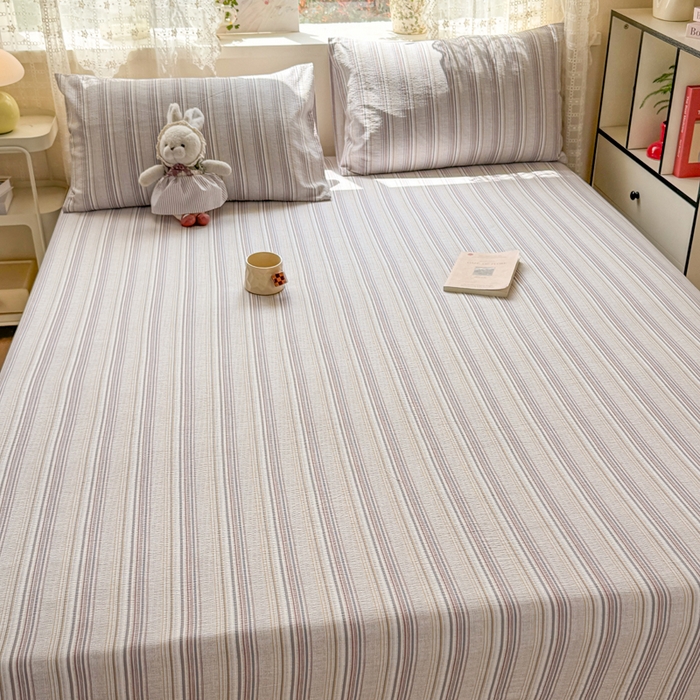 91家纺网 家纺一手货源 找家纺 丝芙妮家居 2026春夏新款皱皱棉双层纱泡芙棉床笠 床笠单件 晨光-灰