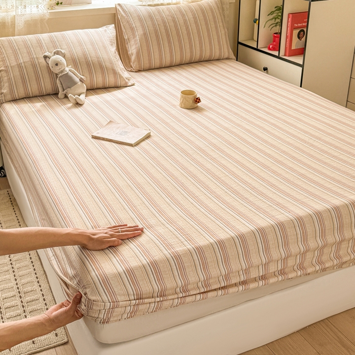 91家纺网 家纺一手货源 找家纺 （总）丝芙妮家居 2026春夏新款皱皱棉双层纱泡芙棉床笠 床笠单件