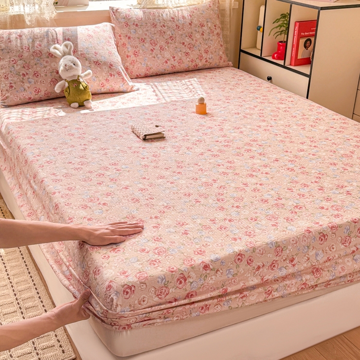 91家纺网 家纺一手货源 找家纺 （总）丝芙妮家居 2026春夏新款皱皱棉双层纱泡芙棉床笠 床笠单件