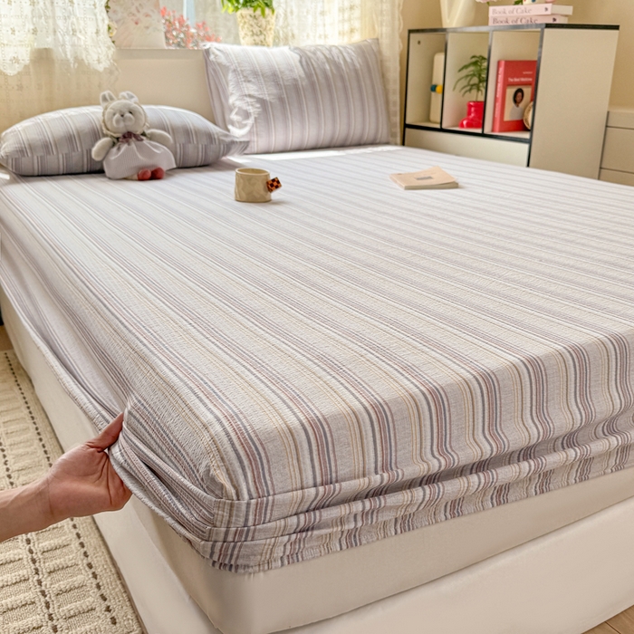 91家纺网 家纺一手货源 找家纺 丝芙妮家居 2026春夏新款皱皱棉双层纱泡芙棉床笠 床笠单件 晨光-灰