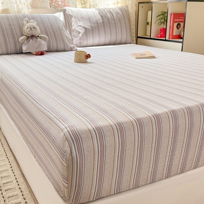 91家纺网 家纺一手货源 找家纺 丝芙妮家居 2026春夏新款皱皱棉双层纱泡芙棉床笠 床笠单件 晨光-灰