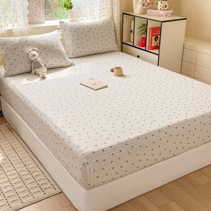 91家纺网 家纺一手货源 找家纺 丝芙妮家居 2026春夏新款皱皱棉双层纱泡芙棉床笠 床笠单件 知锦