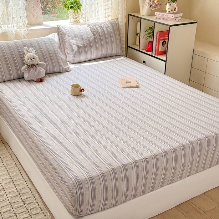 91家纺网 家纺一手货源 找家纺 丝芙妮家居 2026春夏新款皱皱棉双层纱泡芙棉床笠 床笠单件 晨光-灰