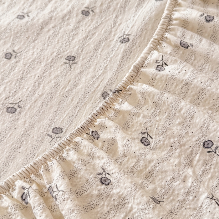 91家纺网 家纺一手货源 找家纺 丝芙妮家居 2026春夏新款皱皱棉双层纱泡芙棉床笠 床笠单件 知锦