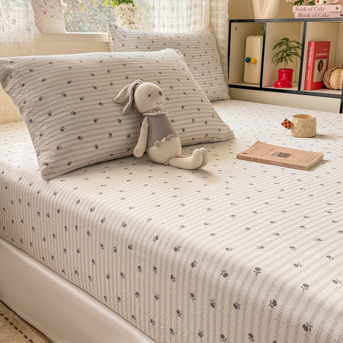 91家纺网 家纺一手货源 找家纺 丝芙妮家居 2026春夏新款皱皱棉双层纱泡芙棉床笠 床笠单件 知锦