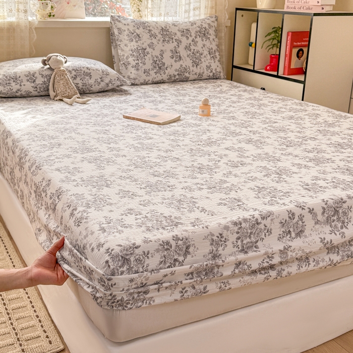 91家纺网 家纺一手货源 找家纺 丝芙妮家居 2026春夏新款皱皱棉双层纱泡芙棉床笠 床笠单件 雅蔓