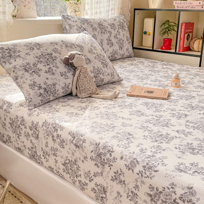 91家纺网 家纺一手货源 找家纺 丝芙妮家居 2026春夏新款皱皱棉双层纱泡芙棉床笠 床笠单件 雅蔓