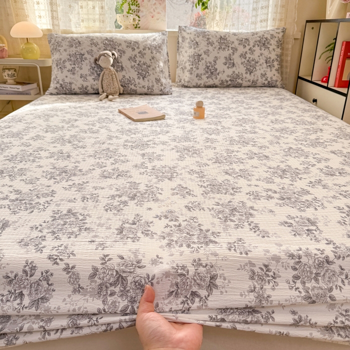 91家纺网 家纺一手货源 找家纺 丝芙妮家居 2026春夏新款皱皱棉双层纱泡芙棉床笠 床笠单件 雅蔓