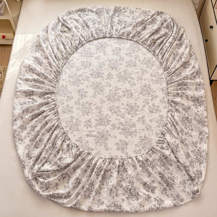 91家纺网 家纺一手货源 找家纺 丝芙妮家居 2026春夏新款皱皱棉双层纱泡芙棉床笠 床笠单件 雅蔓