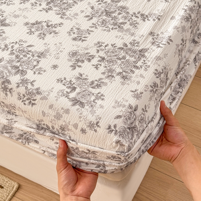 91家纺网 家纺一手货源 找家纺 丝芙妮家居 2026春夏新款皱皱棉双层纱泡芙棉床笠 床笠单件 雅蔓