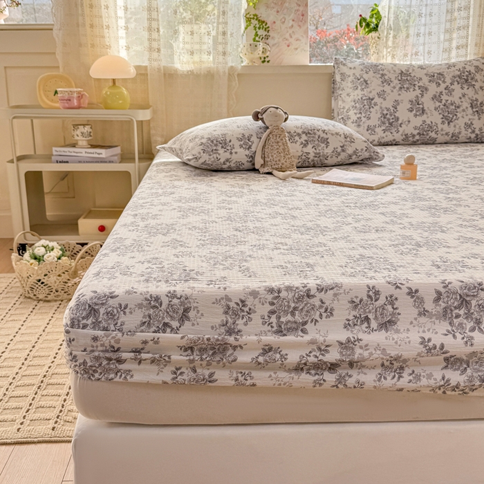 91家纺网 家纺一手货源 找家纺 丝芙妮家居 2026春夏新款皱皱棉双层纱泡芙棉床笠 床笠单件 雅蔓