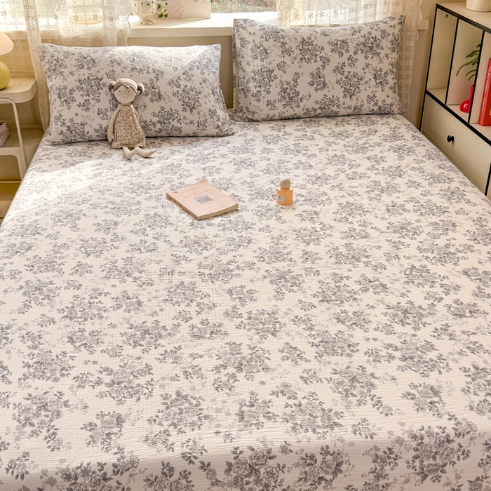 91家纺网 家纺一手货源 找家纺 丝芙妮家居 2026春夏新款皱皱棉双层纱泡芙棉床笠 床笠单件 雅蔓