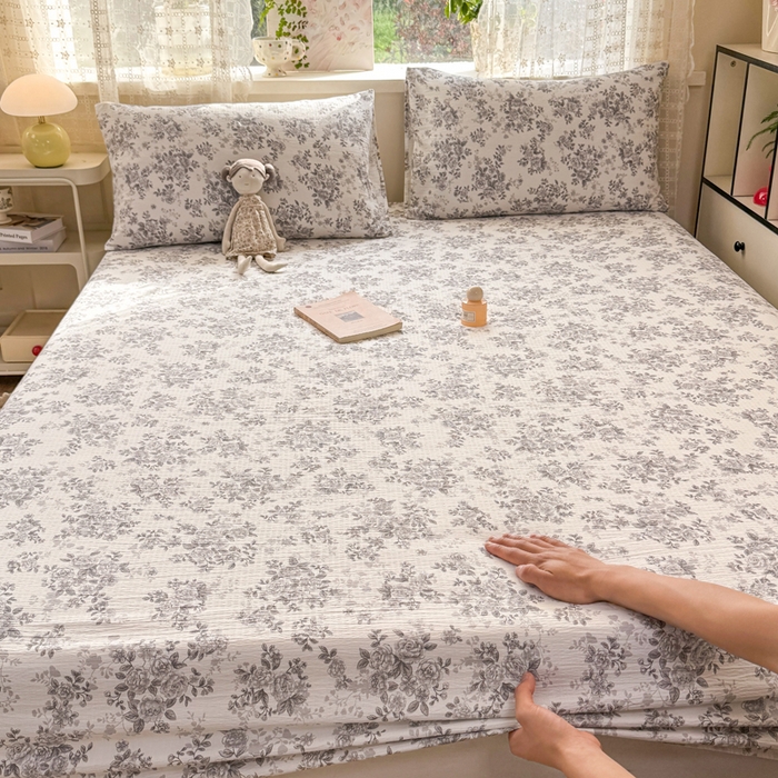 91家纺网 家纺一手货源 找家纺 丝芙妮家居 2026春夏新款皱皱棉双层纱泡芙棉床笠 床笠单件 雅蔓