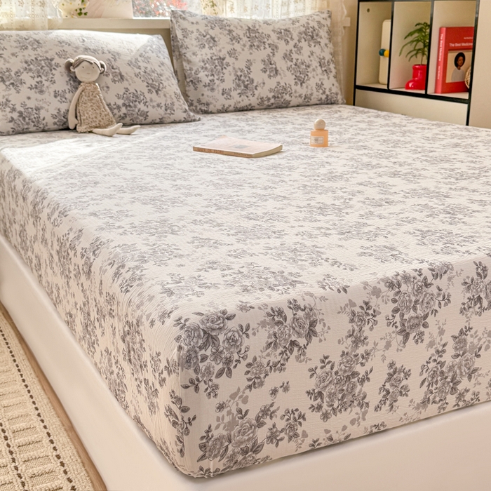 91家纺网 家纺一手货源 找家纺 丝芙妮家居 2026春夏新款皱皱棉双层纱泡芙棉床笠 床笠单件 雅蔓