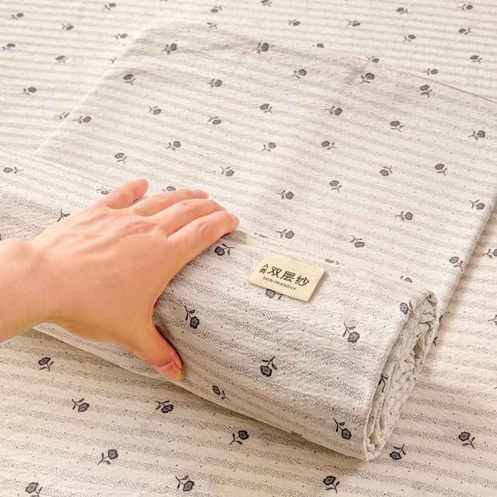 91家纺网 家纺一手货源 找家纺 丝芙妮家居 2026春夏新款皱皱棉双层纱泡芙棉床笠 床笠单件 知锦