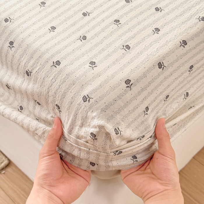 91家纺网 家纺一手货源 找家纺 丝芙妮家居 2026春夏新款皱皱棉双层纱泡芙棉床笠 床笠单件 知锦