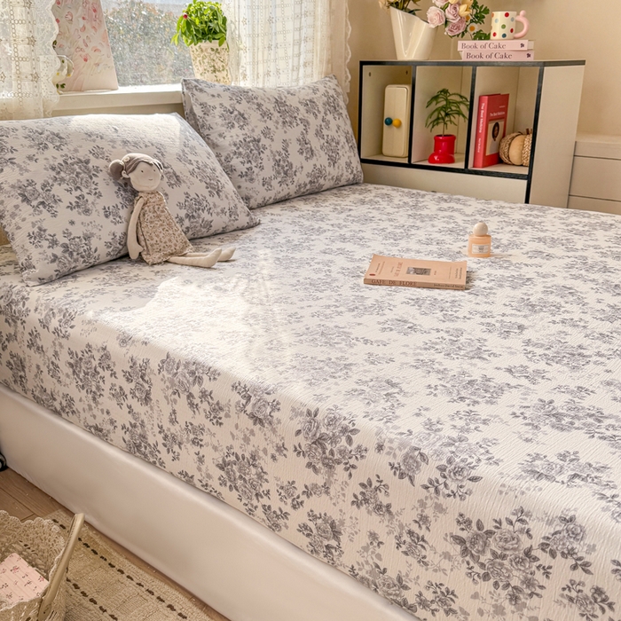 91家纺网 家纺一手货源 找家纺 丝芙妮家居 2026春夏新款皱皱棉双层纱泡芙棉床笠 床笠单件 雅蔓