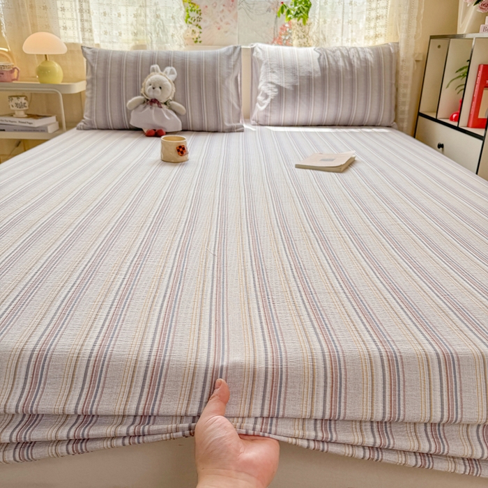 91家纺网 家纺一手货源 找家纺 丝芙妮家居 2026春夏新款皱皱棉双层纱泡芙棉床笠 床笠单件 晨光-灰