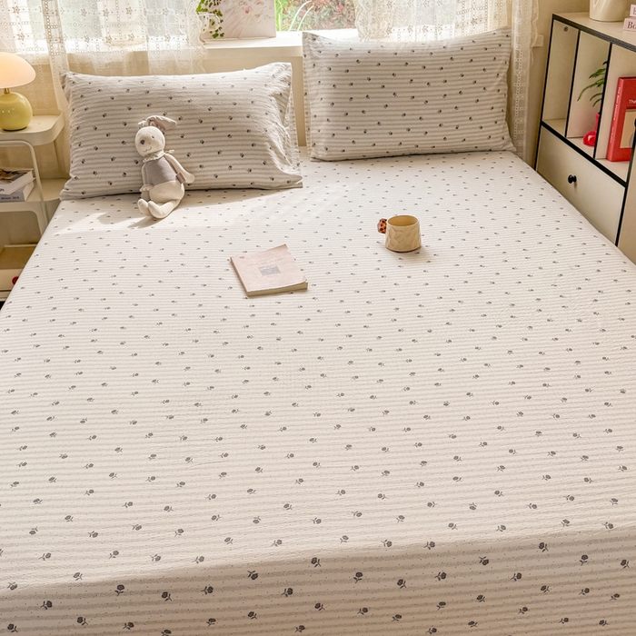 91家纺网 家纺一手货源 找家纺 丝芙妮家居 2026春夏新款皱皱棉双层纱泡芙棉床笠 床笠单件 知锦