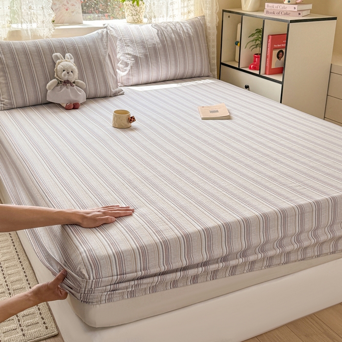 91家纺网 家纺一手货源 找家纺 （总）丝芙妮家居 2026春夏新款皱皱棉双层纱泡芙棉床笠 床笠单件