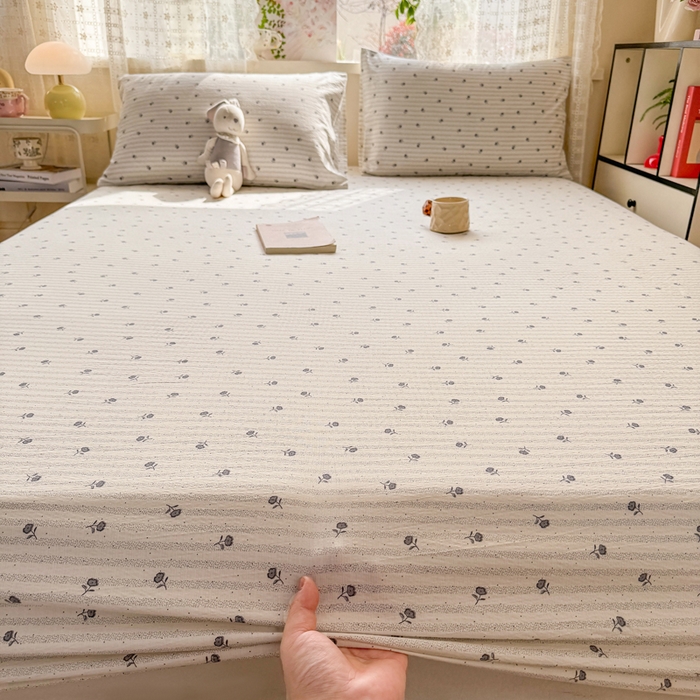 91家纺网 家纺一手货源 找家纺 丝芙妮家居 2026春夏新款皱皱棉双层纱泡芙棉床笠 床笠单件 知锦