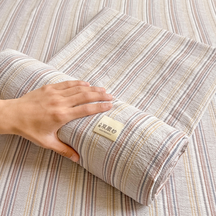 91家纺网 家纺一手货源 找家纺 丝芙妮家居 2026春夏新款皱皱棉双层纱泡芙棉床笠 床笠单件 晨光-灰