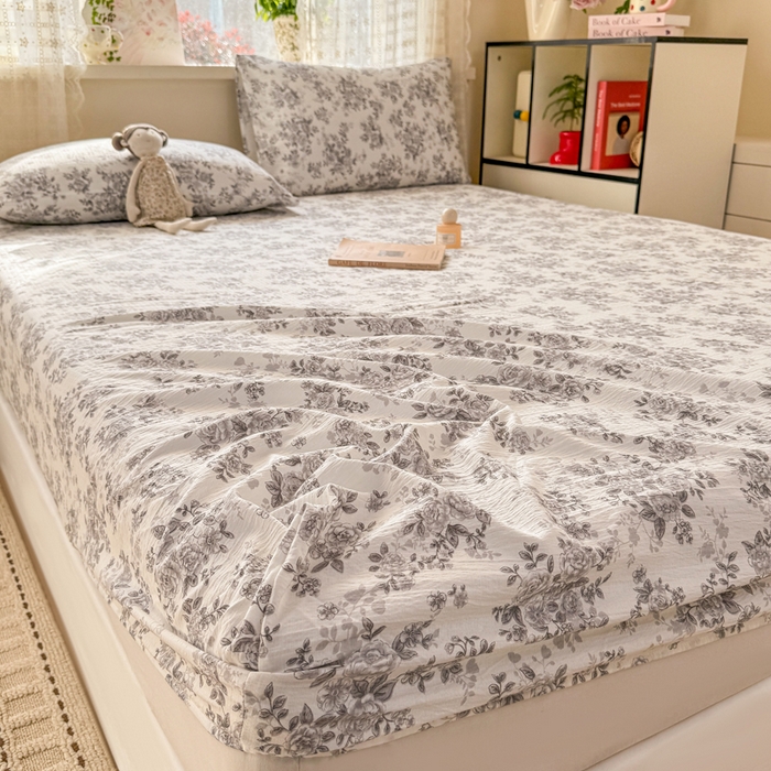 91家纺网 家纺一手货源 找家纺 丝芙妮家居 2026春夏新款皱皱棉双层纱泡芙棉床笠 床笠单件 雅蔓