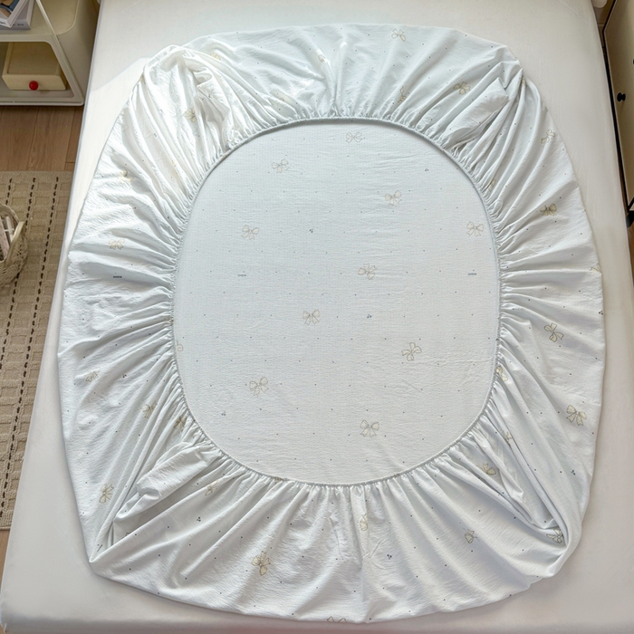 91家纺网 家纺一手货源 找家纺 丝芙妮家居 2026春夏新款皱皱棉双层纱泡芙棉床笠 床笠单件 云蝶-兰