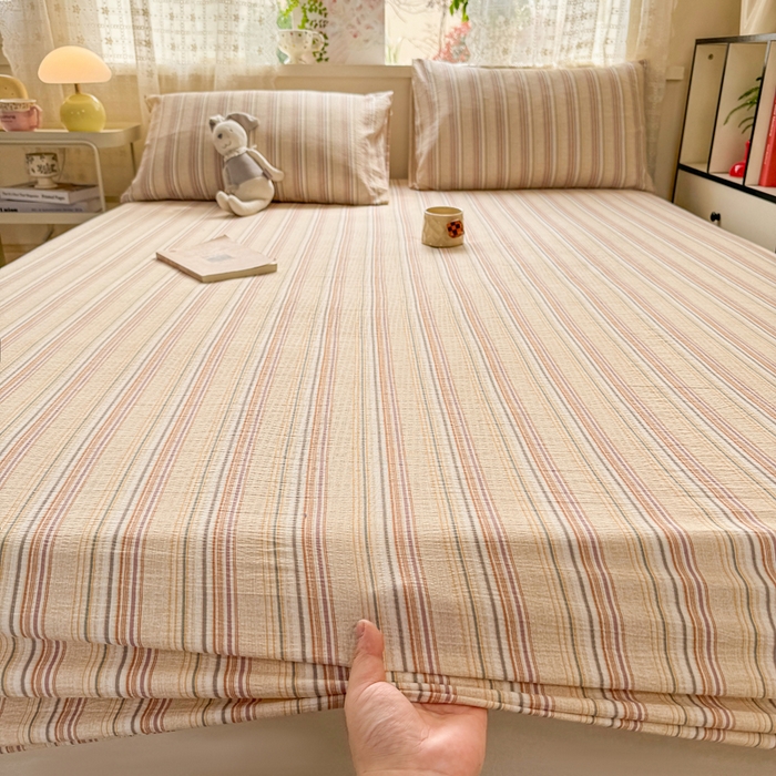 91家纺网 家纺一手货源 找家纺 丝芙妮家居 2026春夏新款皱皱棉双层纱泡芙棉床笠 床笠单件 晨光-黄