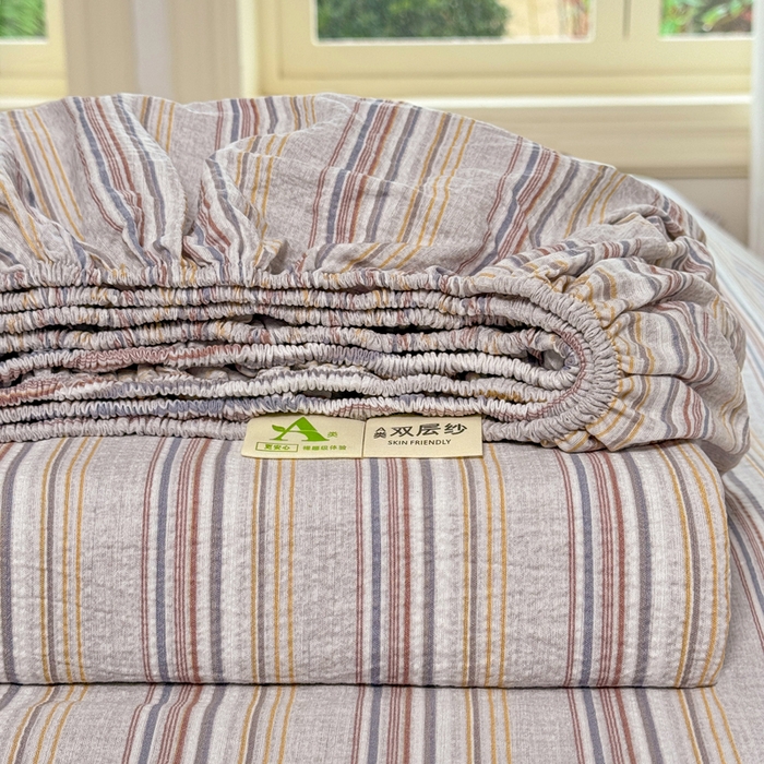 91家纺网 家纺一手货源 找家纺 丝芙妮家居 2026春夏新款皱皱棉双层纱泡芙棉床笠 床笠单件 组合图仅供展示不可下单