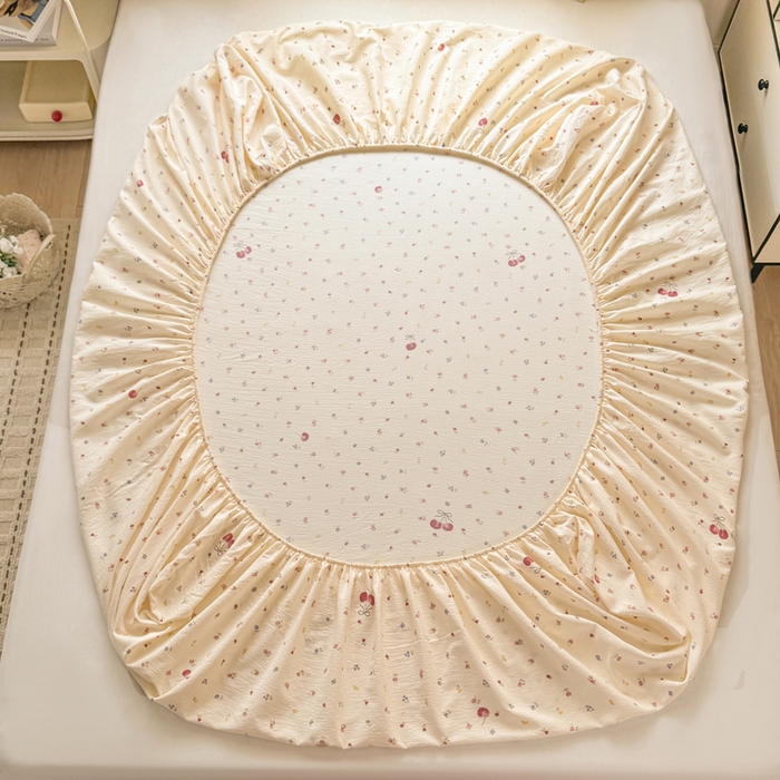 91家纺网 家纺一手货源 找家纺 丝芙妮家居 2026春夏新款皱皱棉双层纱泡芙棉床笠 床笠单件 樱桃