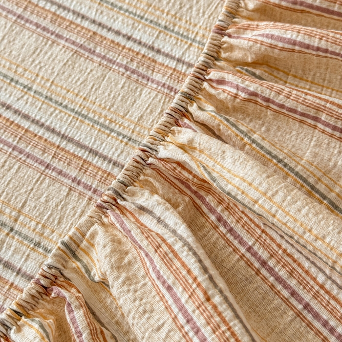 91家纺网 家纺一手货源 找家纺 丝芙妮家居 2026春夏新款皱皱棉双层纱泡芙棉床笠 床笠单件 晨光-黄