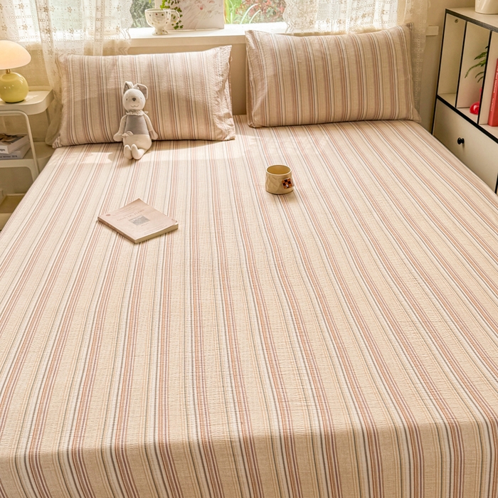 91家纺网 家纺一手货源 找家纺 丝芙妮家居 2026春夏新款皱皱棉双层纱泡芙棉床笠 床笠单件 晨光-黄