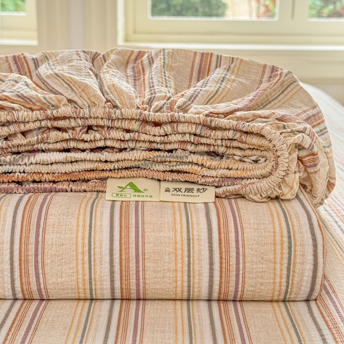 91家纺网 家纺一手货源 找家纺 丝芙妮家居 2026春夏新款皱皱棉双层纱泡芙棉床笠 床笠单件 组合图仅供展示不可下单