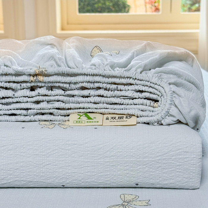 丝芙妮家居 2026春夏新款皱皱棉双层纱泡芙棉床笠 床笠单件 组合图仅供展示不可下单