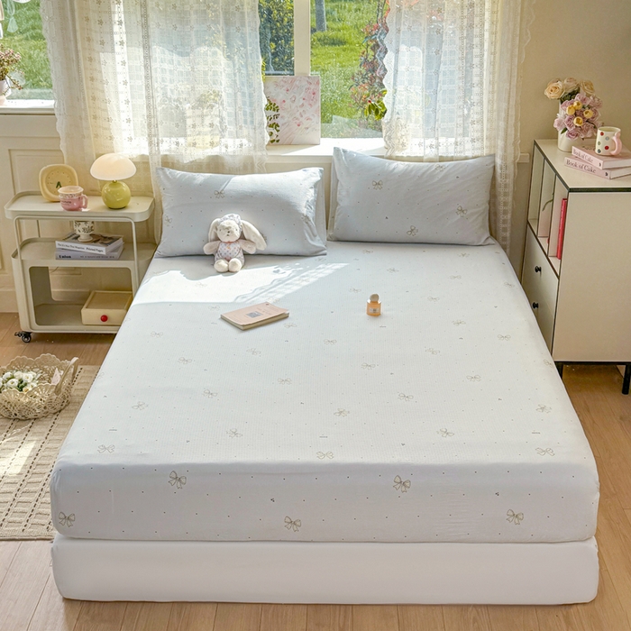 91家纺网 家纺一手货源 找家纺 丝芙妮家居 2026春夏新款皱皱棉双层纱泡芙棉床笠 床笠单件 云蝶-兰