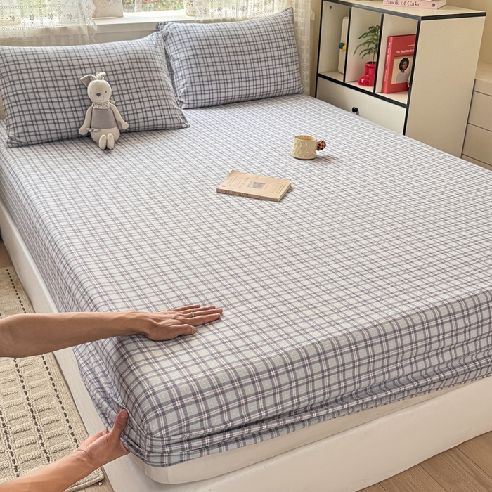 丝芙妮家居 2026春夏新款皱皱棉双层纱泡芙棉床笠 床笠单件 怀旧-兰