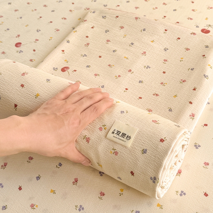 91家纺网 家纺一手货源 找家纺 丝芙妮家居 2026春夏新款皱皱棉双层纱泡芙棉床笠 床笠单件 樱桃