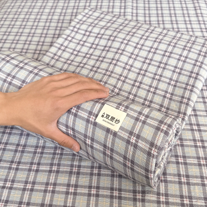 91家纺网 家纺一手货源 找家纺 丝芙妮家居 2026春夏新款皱皱棉双层纱泡芙棉床笠 床笠单件 怀旧-兰