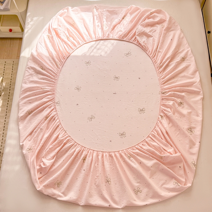 91家纺网 家纺一手货源 找家纺 丝芙妮家居 2026春夏新款皱皱棉双层纱泡芙棉床笠 床笠单件 云蝶-粉