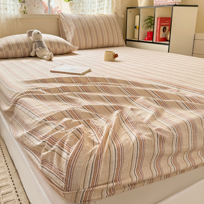 91家纺网 家纺一手货源 找家纺 丝芙妮家居 2026春夏新款皱皱棉双层纱泡芙棉床笠 床笠单件 晨光-黄